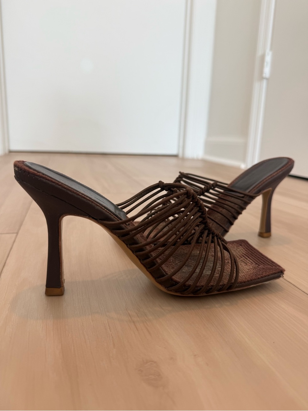 Brown Bottega Veneta Strappy Square-Toe Heeled Sandals